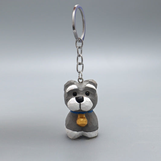 Schnauzer Dog Keychain Hand-Carved Wooden