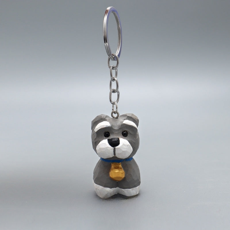 Schnauzer Dog Keychain Hand-Carved Wooden