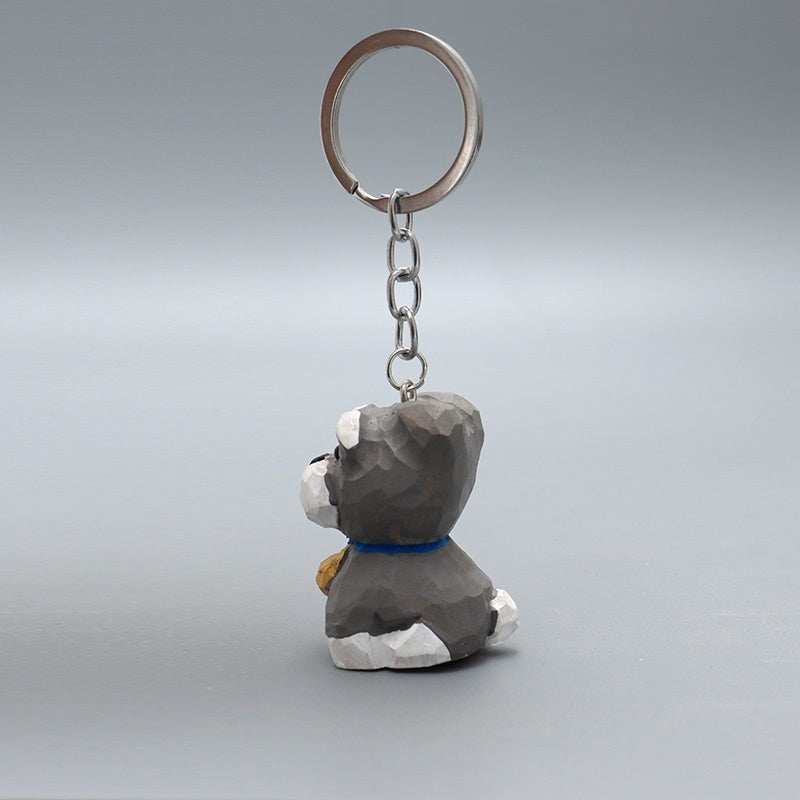 Schnauzer Dog Keychain Hand-Carved Wooden