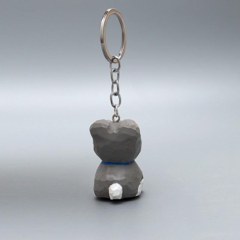 Schnauzer Dog Keychain Hand-Carved Wooden