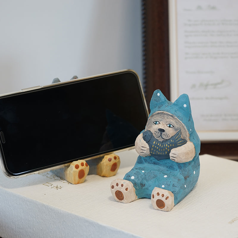 Sitting cat phone holder place horizontal cell phone