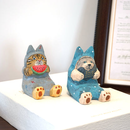 Wooden cat phone holder, hand-painted