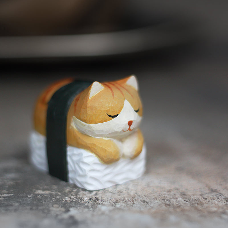 Sushi sleeping cat sculpture hand-carved