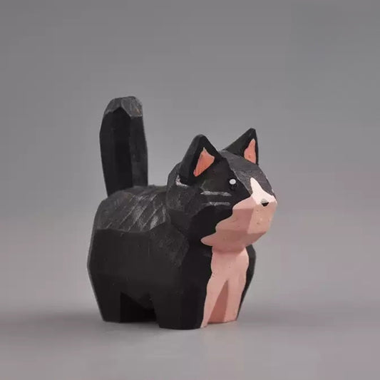 Tuxedo cat figurine angled front view