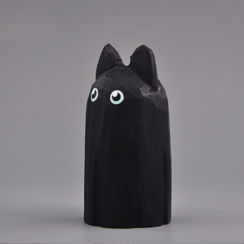 wood black cat figurine side view