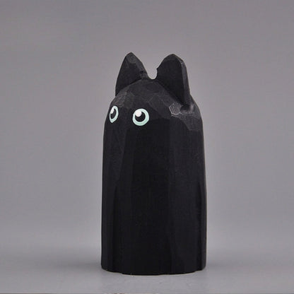 wood black cat figurine side view