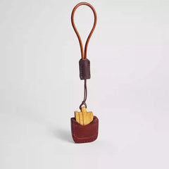 Wooden french fry keychain with leather loop