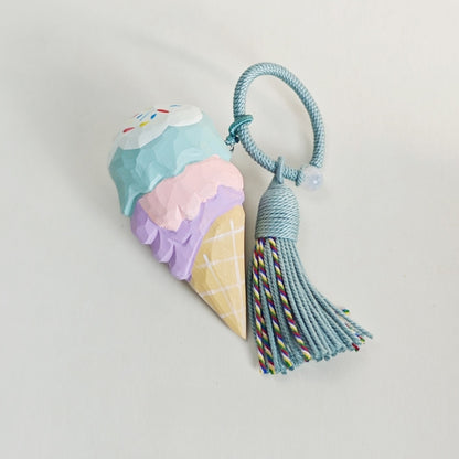 Wooden ice cream keychain with tassel