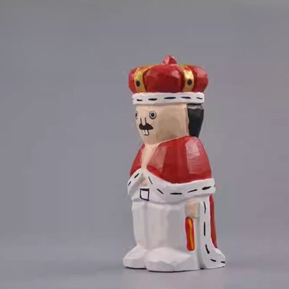 angled view of painted wooden nutcracker figurine