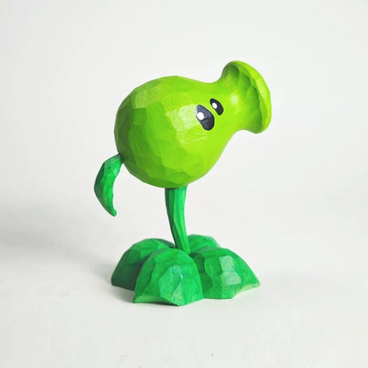 Wooden Peashooter in side view, showing the back leaf, stem, and leafy base