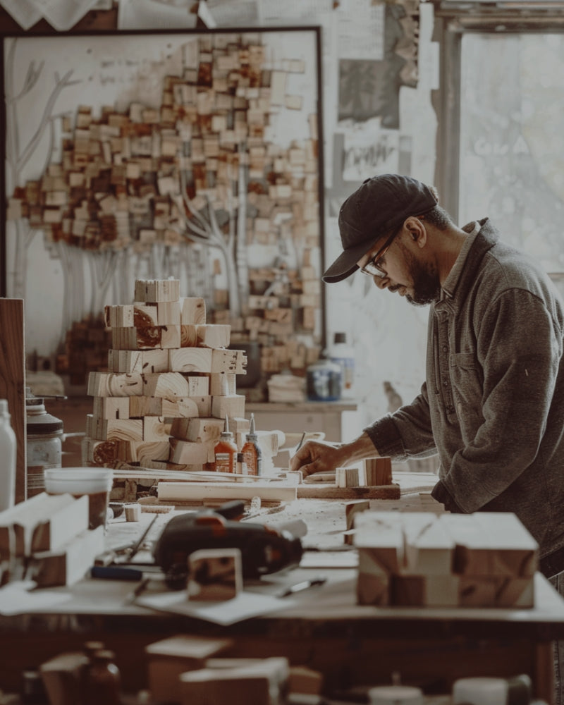 A wood carver from the Wooden Smile studio